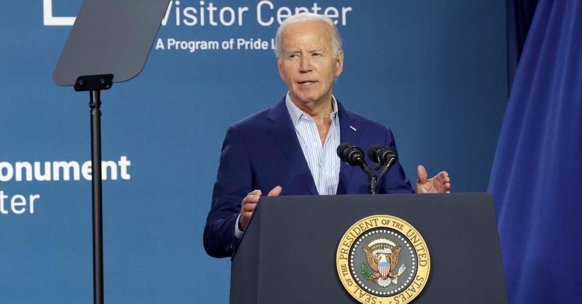 President Joe Biden speaks onstage at the Grand Opening Ceremony for the Stonewall National Monument Visitor Center hosted by Pride Live at the Stonewall National Monument Visitor Center on June 28, 2024 in New York City. (Photo by Kevin Mazur/Getty Images for the Stonewall National Monument Visitor Center, a Program of Pride Live)